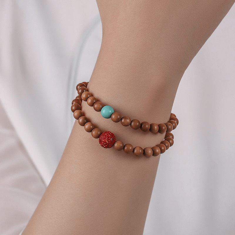 Sandalwood & Cinnabar Double Circle Bracelet - Buddha Nature