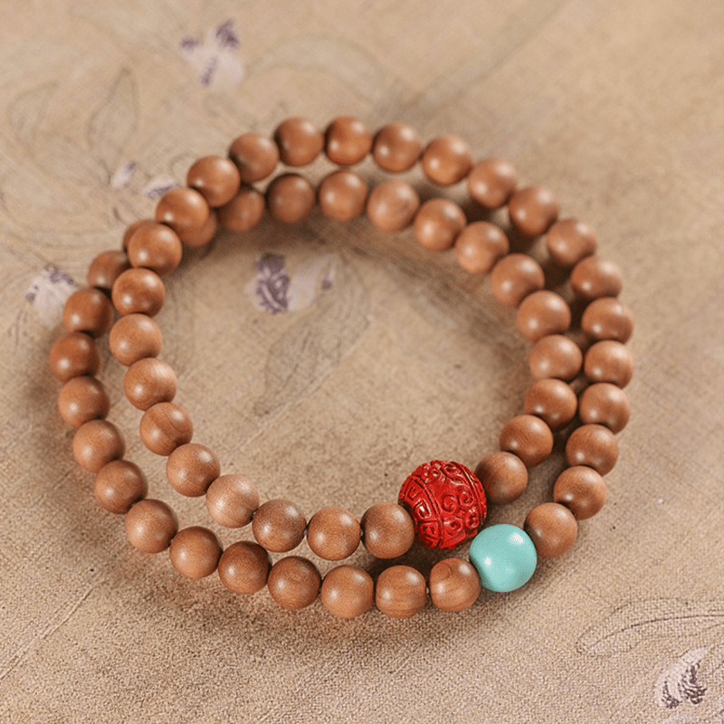 Sandalwood & Cinnabar Double Circle Bracelet - Buddha Nature