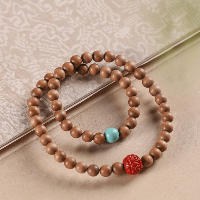 Sandalwood & Cinnabar Double Circle Bracelet - Buddha Nature