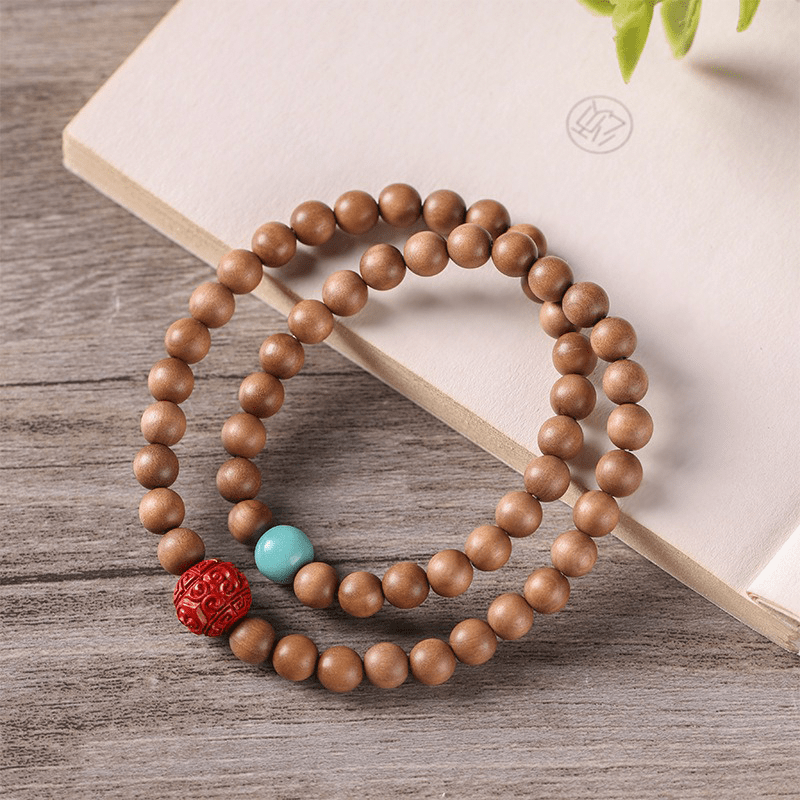 Sandalwood & Cinnabar Double Circle Bracelet - Buddha Nature