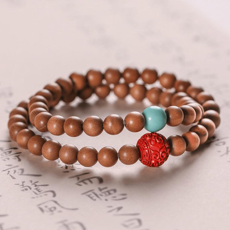 Sandalwood & Cinnabar Double Circle Bracelet - Buddha Nature