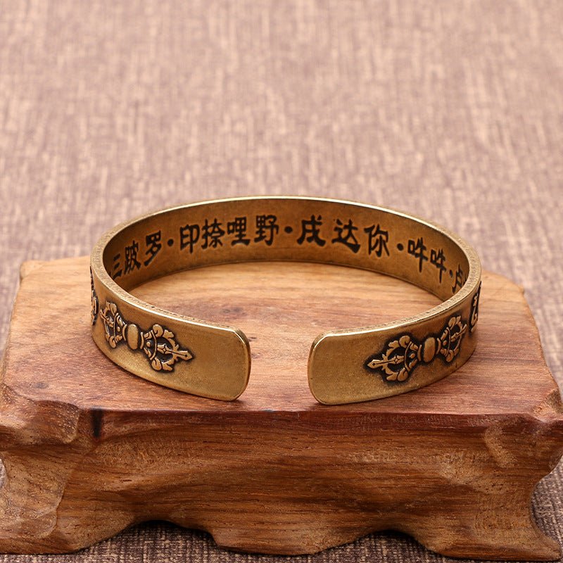 Sanskrit Mantra Brass Cuff Bracelet - Timeless Protection - Buddha Nature