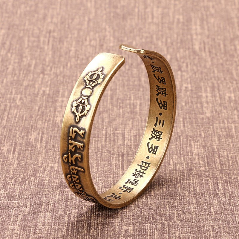 Sanskrit Mantra Brass Cuff Bracelet - Timeless Protection - Buddha Nature