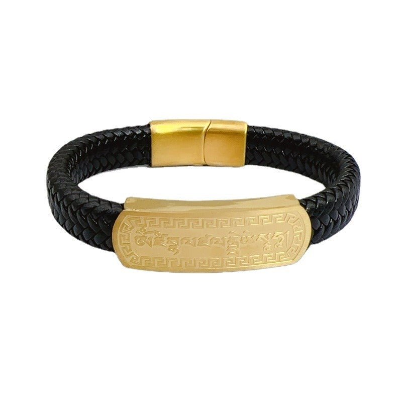 Sanskrit Mantra Titanium Steel Leather Bracelet - Buddha Nature