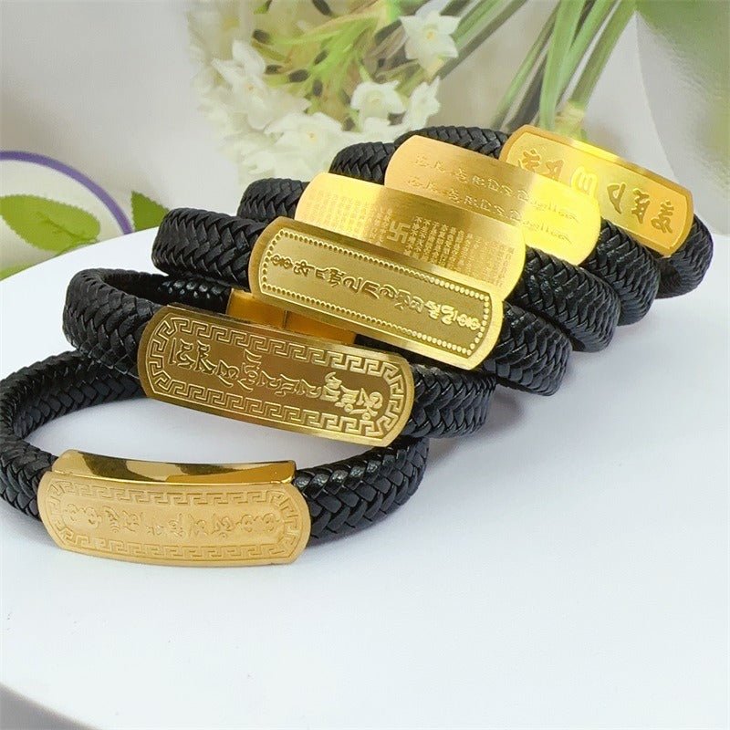 Sanskrit Mantra Titanium Steel Leather Bracelet - Buddha Nature