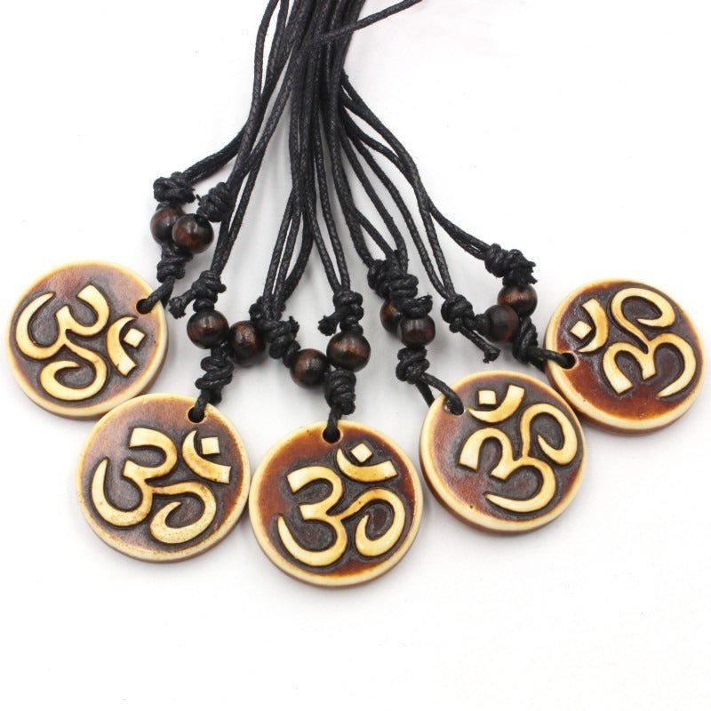 Sanskrit Necklace Round Resin Pendant - Balance & Peace - Buddha Nature