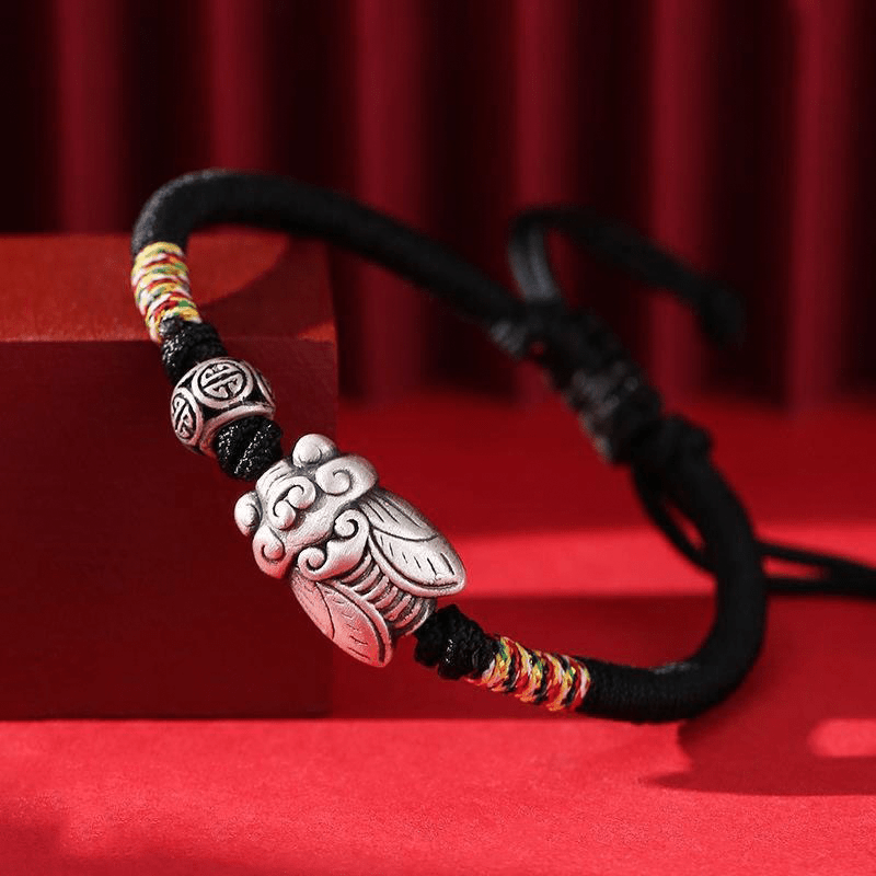 Silver Cicada Red String Bracelet - Protection & Growth - Buddha Nature