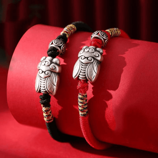 Silver Cicada Red String Bracelet - Protection & Growth - Buddha Nature