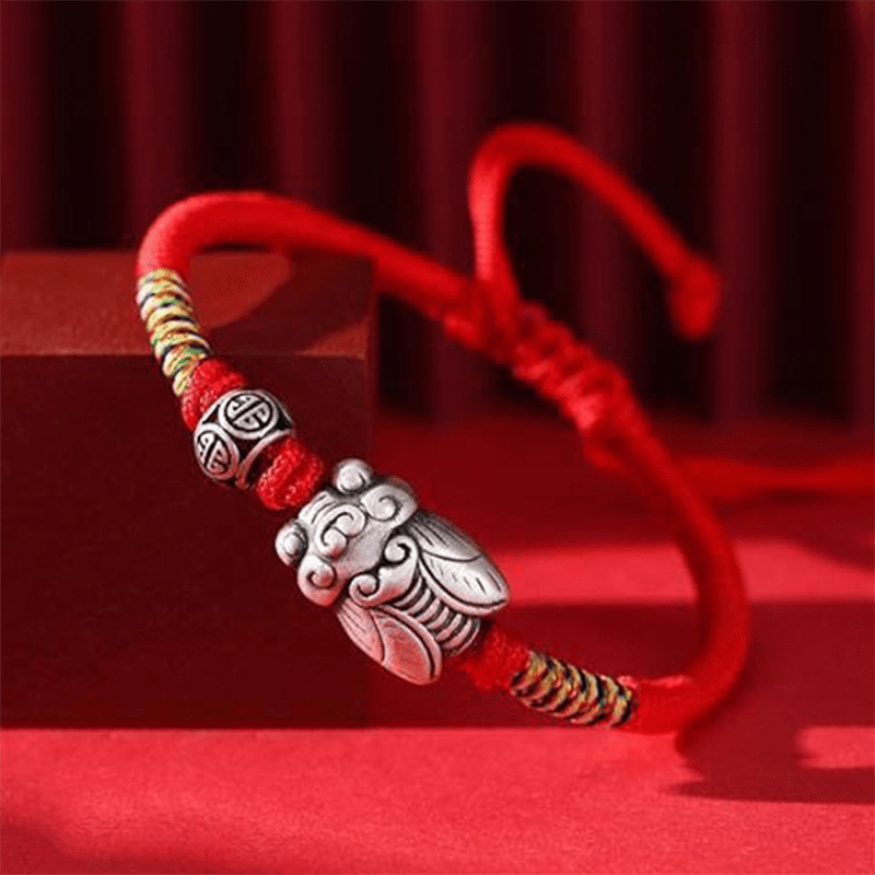 Silver Cicada Red String Bracelet - Protection & Growth - Buddha Nature