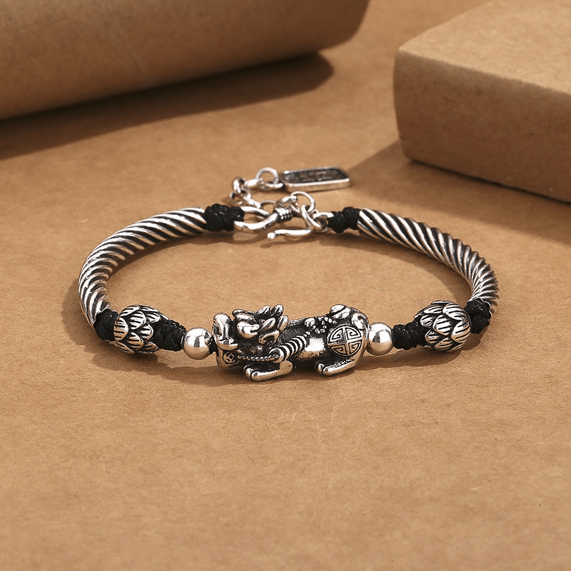 Silver - plated Pixiu & Lotus Bracelet - Buddha Nature