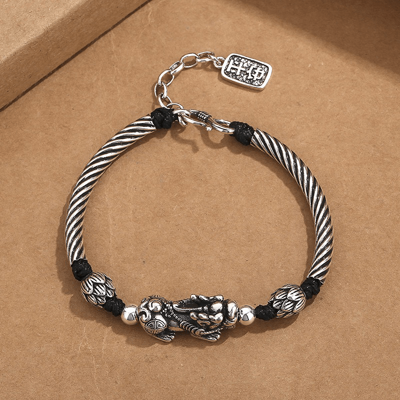 Silver - plated Pixiu & Lotus Bracelet - Buddha Nature