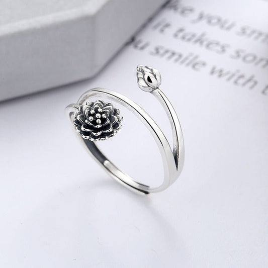 Silver Triple Wrap Lotus Ring - Beauty, Wisdom & Purity - Buddha Nature