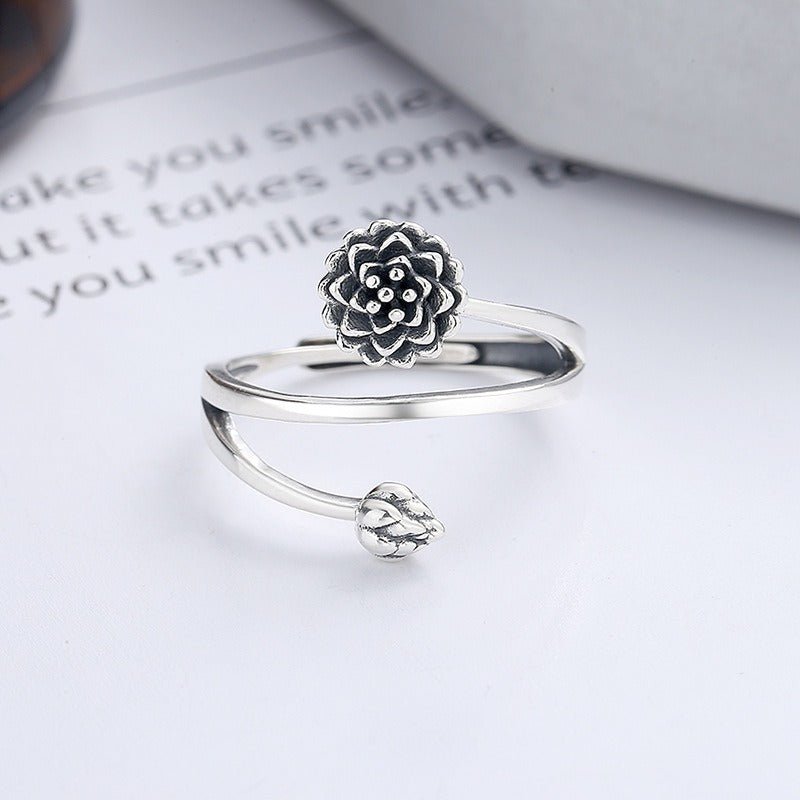 Silver Triple Wrap Lotus Ring - Beauty, Wisdom & Purity - Buddha Nature