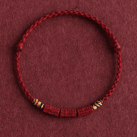 Six - Word Mantra & Cinnabar Red String Bracelet - Buddha Nature