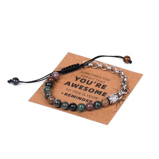 Stainless Steel Chain & Colored Agate Bracelet - Buddha Nature