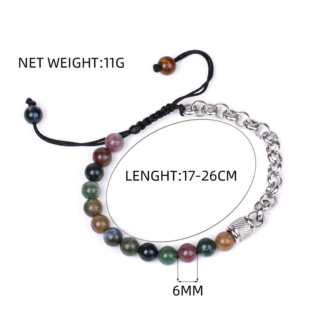 Stainless Steel Chain & Colored Agate Bracelet - Buddha Nature