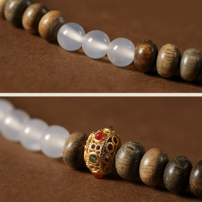 White Agate & Green Sandalwood Abacus Bead Bracelet - Buddha Nature